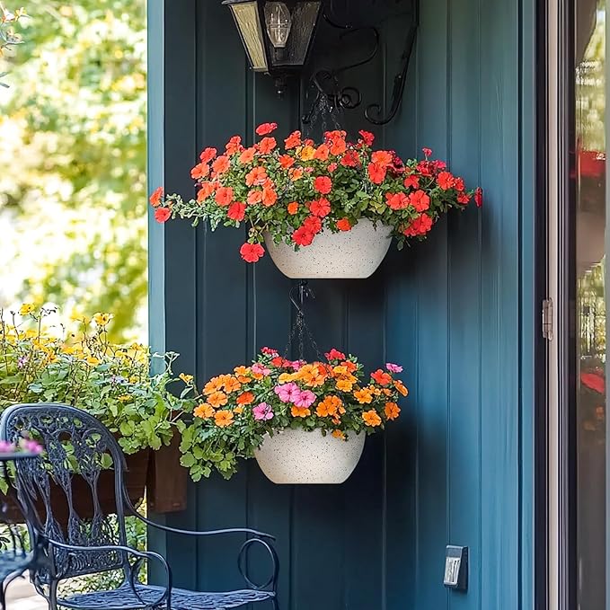 T4U 8 Inch Hanging Planters for Indoor Plants, 2 Pack Hanging Planter, Hanging Plant Pots with Drainage Holes and Chain, Hanging Basket Pots for Garden Home Porch Decor, White