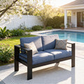 Kiss the Water Outdoor Patio Furniture Loveseat Sofa, All-Weather Metal Aluminum Patio Couch with 5" Thick and Soft Cushion and Wide Arm, Outdoor Couch for Balcony, Porch, Backyard