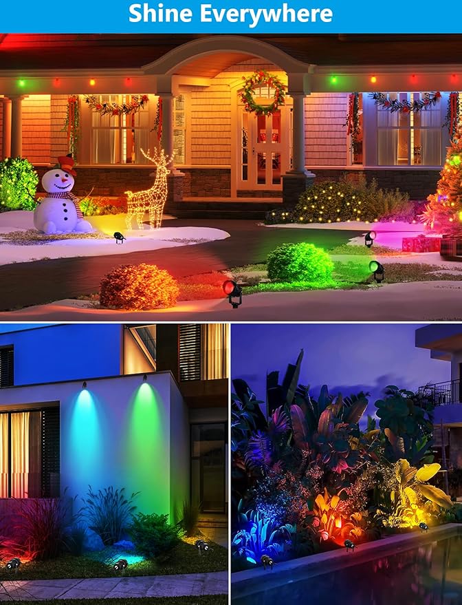 12W RGBW Color Changing Landscape Lights - Low Voltage LED Landscape Lighting, Remote Control Spotlight Outdoor Waterproof Garden Pathway Halloween Christmas Spot Lights, 4 Pack with Connector