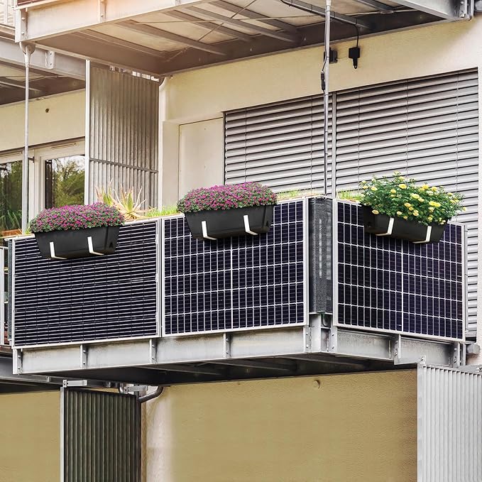 ETELI Railing Planter 6 Pack, 16.9 Inch Window Basket Deck Boxes Plastic Flower Rail Planters Holder with Adjustable Detachable Hooks for Outdoor Balcony Porch Patio, Black & White