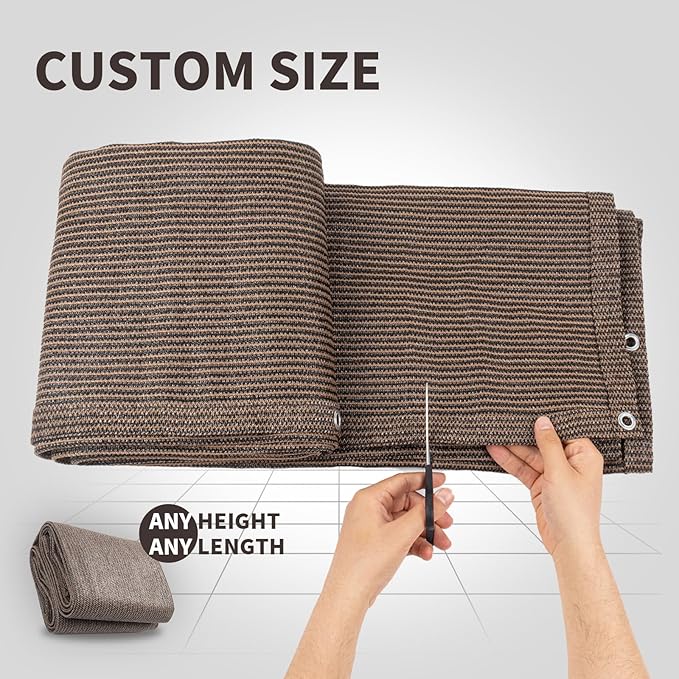 LOVE STORY Custom Size 2'6''x14' Brown Balcony Privacy Screen,UV Block Privacy Fence Screen,90% Shield for Outdoor Pool Garden Apartment Railing