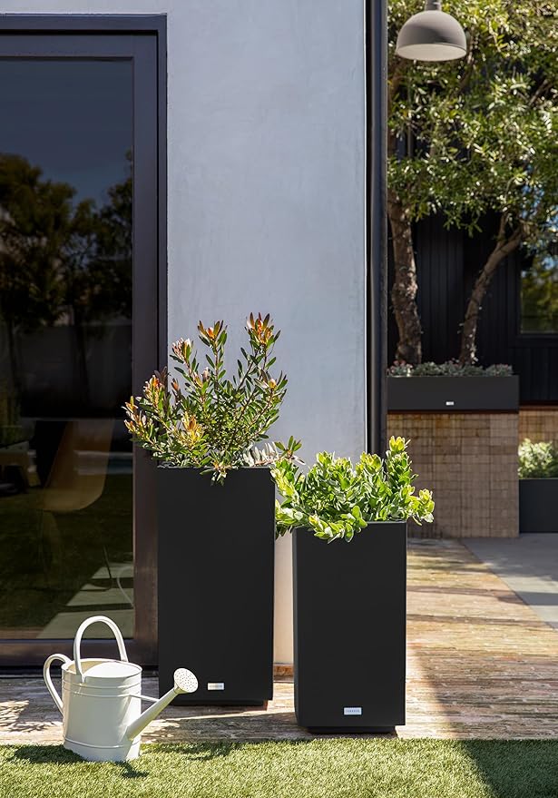 Veradek Block Series Pedestal Planter - Tall Planter for Indoor or Outdoor Front Porch | All-Weather Use with Removable Insert Bucket | Modern Décor for Flowers, Tall Trees, Faux Plants