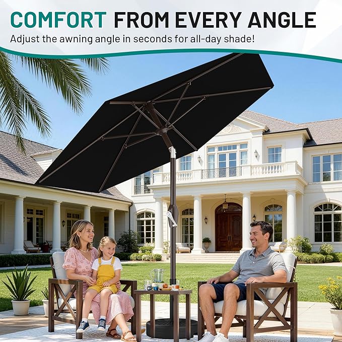 AreShark 7.5FT Patio Umbrella Table Market Umbrella with 6 Sturdy Ribs, Button Tilt/Crank, Heavy-Duty Outdoor Umbrellas for Pool, Deck, Garden and Backyard, Black