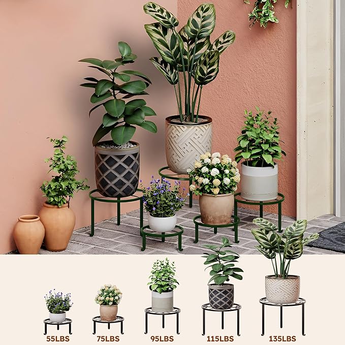 5-Pack Metal Plant Stand Heavy Duty Flower Pot Stands for Multiple Plant, Anti-Rust Flower Pot Stand Round Plant Holder for Room Indoor/Outdoor,Gardens
