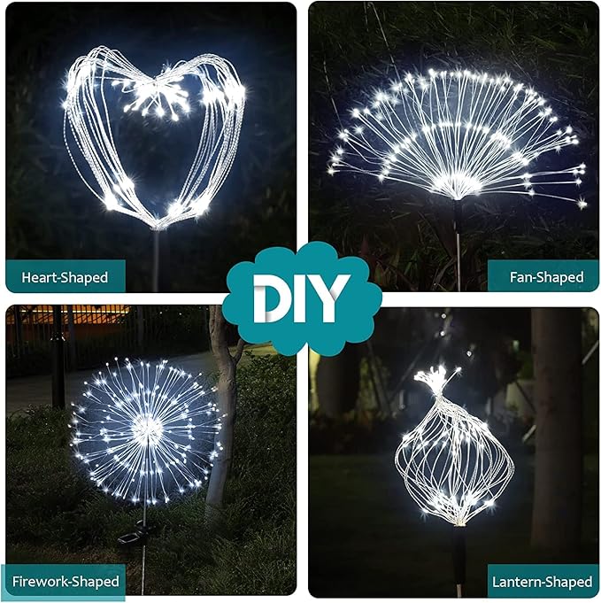 JJGoo Solar Firework Lights, 2 Pack 180 LEDs 2 Lighting Modes Solar Lights Outdoor Waterproof for Garden Patio Walkway Pathway Party Wedding Christmas Decorative - Cool White