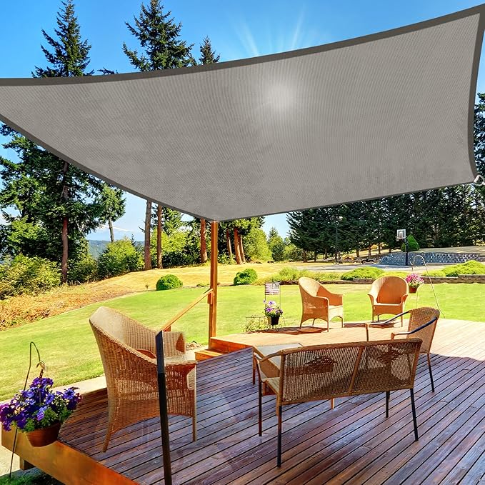 HappyTrends Sun Shade Sail,Heavy Duty UV Protection Beach Shade Canopy Wind sail,Tear and Rust Resistant Patio sail Shade for Yard Deck Lawn Garden Rectangle Sunshade(12'x 12',Grey)
