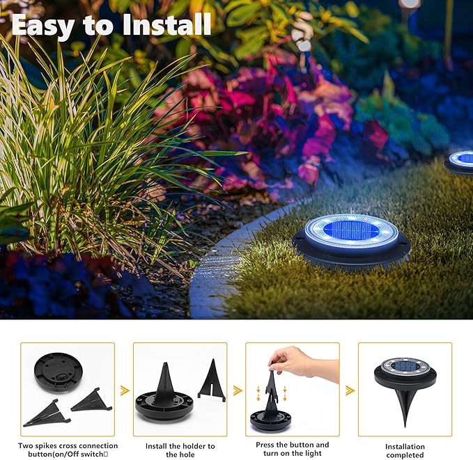 Flacchi Solar Lights Outdoor - Solar Powered Ground Lights Outdoor Solar Disk Light Waterproof Landscape Light for Patio Yard Pathway Walkway Driveway (Blue, 12 Pack)