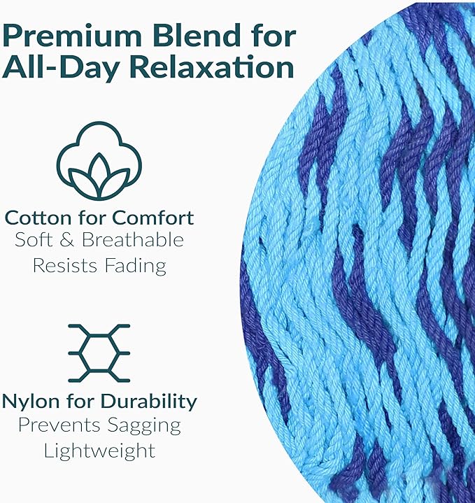 Sunnydaze Handwoven XXL Thick Cord Mayan Double Hammock for Outside - 625-Pound Capacity Heavy-Duty Outdoor Hammock - Blue