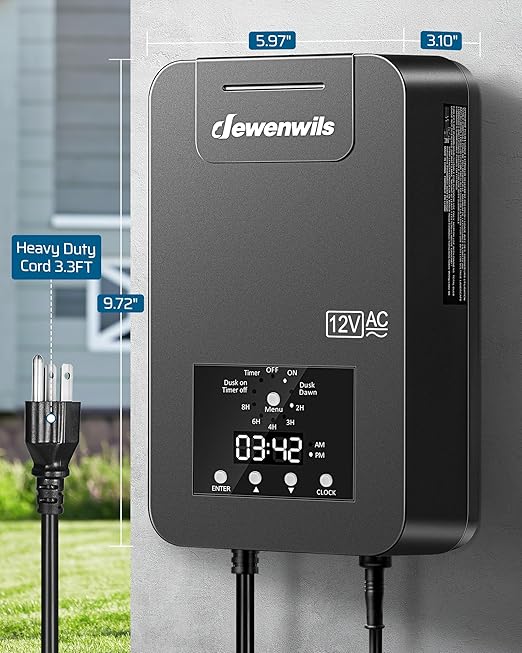 DEWENWILS 200W Low Voltage Landscape Transformer with Photocell Sensor & Timer, 120V AC to 12V/14V AC, Weatherproof Outdoor Landscape Lighting Transformer for Garden Lights, Spotlights, Steplights