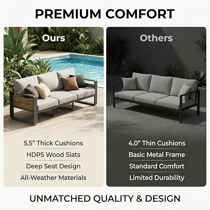 ZANDOR Outdoor Patio Conversation Sets, 4-Piece Aluminum Metal Outside Sectional Lawn Furniture with Coffee Table & Washable Thick Cushions,Seating Sofa for Garden/Backyard/Porch, Grey