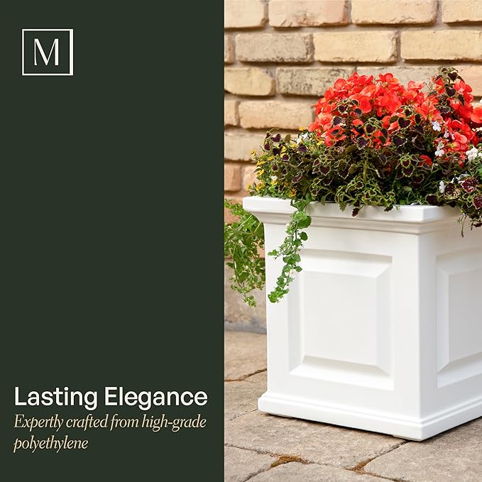 Mayne Nantucket 16-Inch Square Planter – Self-Watering, Weather-Resistant Planter for Flowers – Durable Outdoor Design for Patio, Porch, or Entryway