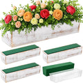 Dandat 4 Set Wood Boxes for Centerpieces 16x4 Inch Rectangle Wooden Planter Box Rustic Wooden Planters with Removable Plastic Liner Floral Foam Blocks for Christmas Wedding Home Garden Decor(White)