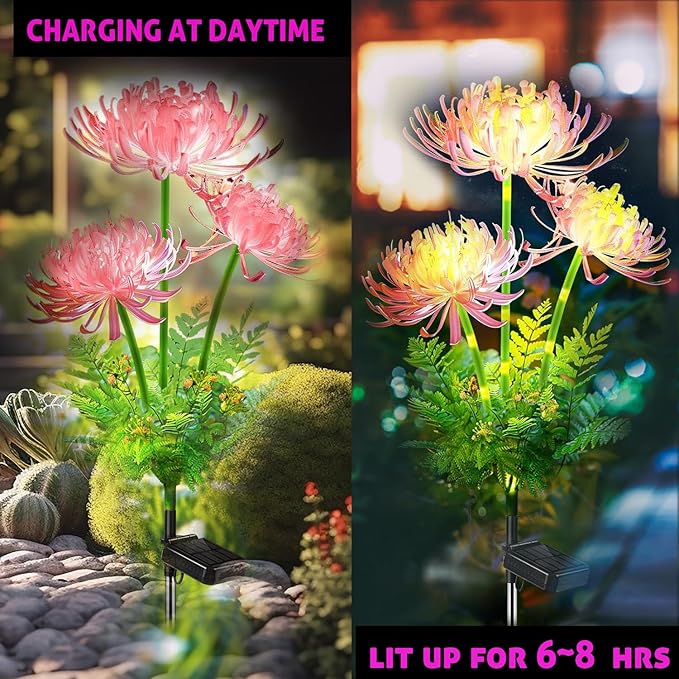Solar Garden Lights Glowing Flowers & Stems, Outdoor Garden Decoration, Yard Decor
