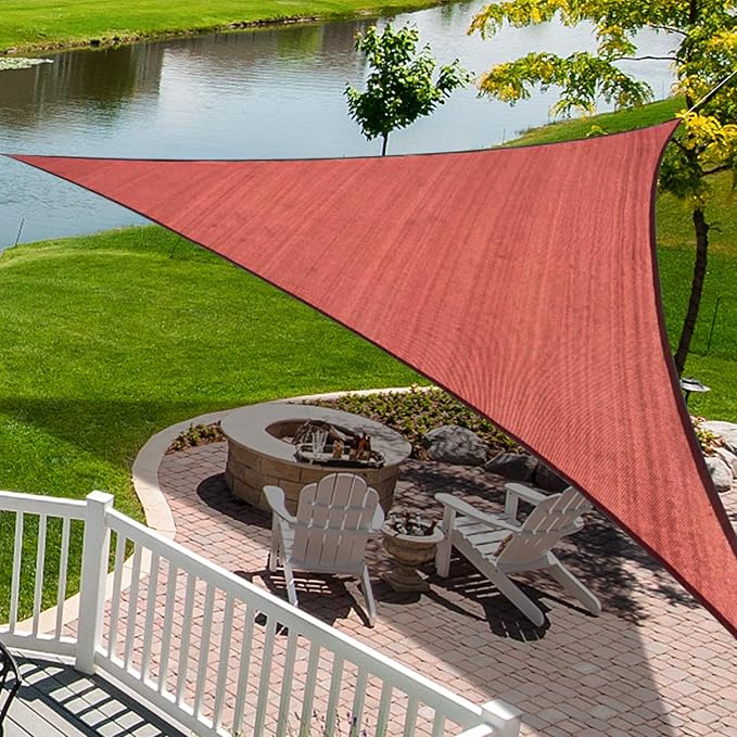 KANAGAWA Sun Shade Sail 15'x15'x21' Rust Red Triangle UV Block Canopy Cover for Patio Backyard Lawn Garden Outdoor Activities