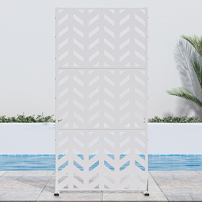 Casaphoria Metal Privacy Screen Outdoor, 72" H x 35" W Freestanding Decorative Privacy Screen for Patio Deck Balcony Garden with Stable Base, White-Keith