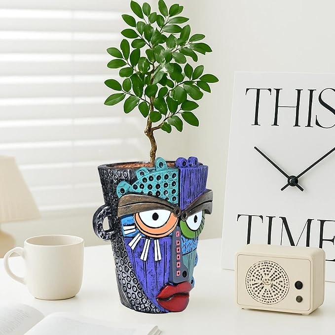 Abstract Face Planter Pots for Plants,Hand-Painted Colorful Flower Pots with Drainage,Indoor Outdoor Garden Decor Gift(Eclectic,Small)