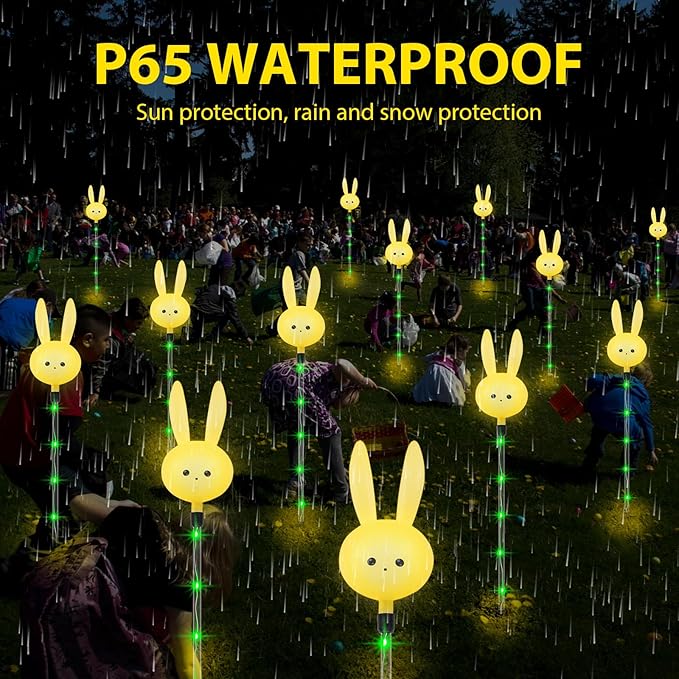 Easter Decorations Outdoor - Set of 3PCS Easter Gifts Decor with Cute Bunny Lights,Unique Housewarming Outside Gifts,Waterproof Solar Garden Stake Lights for Yard/Lawn/Birthday Decor