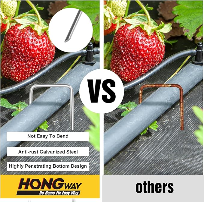 HongWay 120 Pack 4 Inch Landscape Garden Staples, Garden Stakes Galvanized 12 Gauge SOD Ground Stakes Landscaping Fabric Pins Yard Staples for Lawn Turf Hose Irrigation Tubing