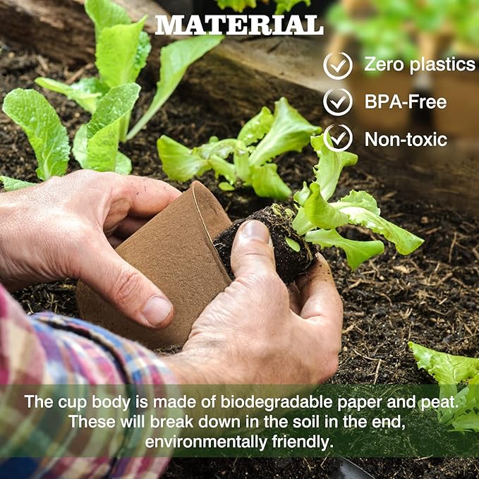 40Pcs 3.15 Inch Peat Pots, Biodegradable Eco-Friendly Round Plant Seedling Starters Kit, Seed Germination Trays with 10 Labels for Flower Vegetable Tomato Saplings & Herb Germination, Khaki