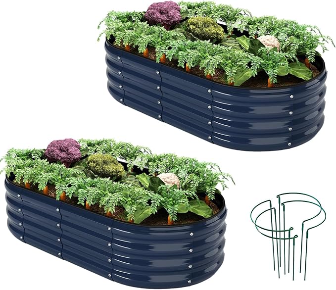 Galvanized Metal Planter Raised Garden Bed Kit for Gardening Outdoor Garden Box Raised Flower Bed 2PC Blue 4X2X1FT