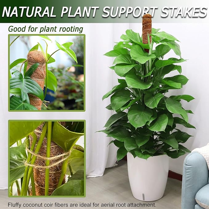 Soupiar 2 Pack 48'' Bendable Moss Pole for Monstera & Pothos - Tall Handmade Coco Coir Plant Support Stakes for Large Climbing Indoor Plants, Potted Houseplant Trellis Accessories