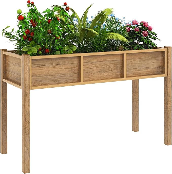 YITAHOME 48x18x30in Raised Garden Bed, Weather Resistant Poly Lumber Planter Box with Legs, Elevated Garden Bed for Yard, Garden, Balcony - Brown