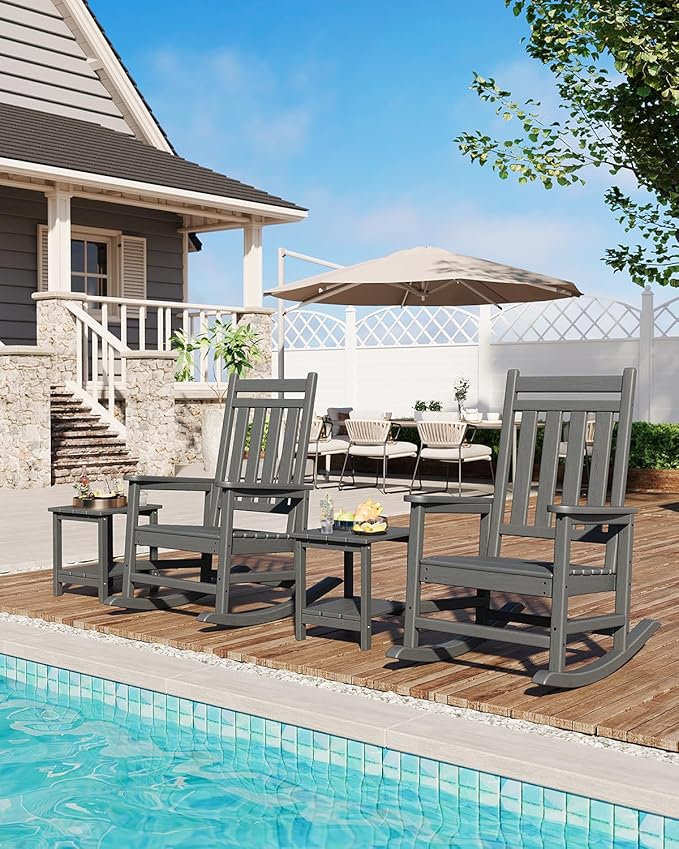 GarveeLife Outdoor Side Table 2-Tier, 18 in HDPE All Weather Resistant Patio Side Tables for Outside, End Table for Patio Pool Deck Indoor Backyard, Grey