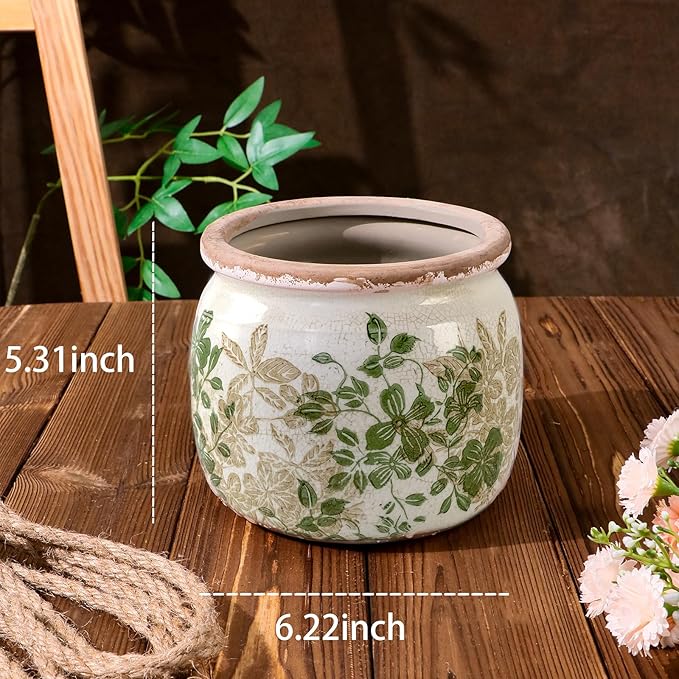 Flower Pot,Vintage Ceramic Pot for Planter with Drainage Holes, 6.29 inch Ice Crack Glazed Small Planters Pot for Indoor,Tucan Home Decor,Gardening Gifts (Classic)
