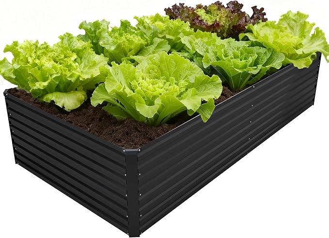 8x4x2FT Galvanized Raised Garden Bed Kit,Vegetable Plant Boxes-Rectangle Metal Flower Box,Large Planter Raised Beds Outdoor Garden for Planting,Fruit,Herb-Black