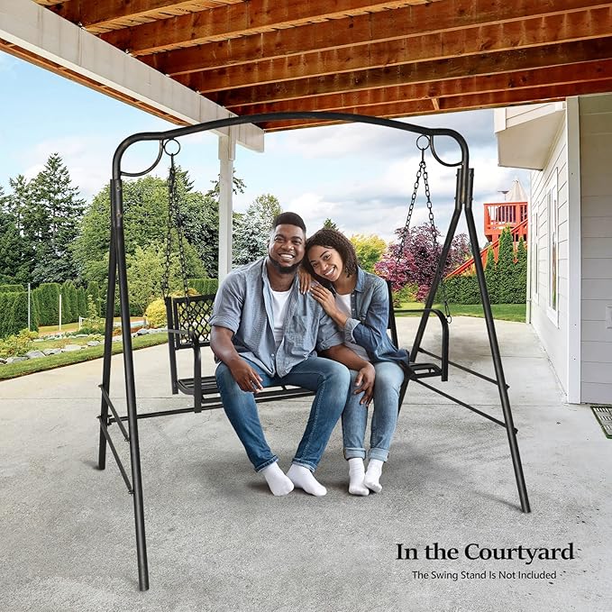 VINGLI Upgraded Metal Patio Porch Swing, 660 LBS Weight Capacity Steel Porch Swing Chair for Outdoors, Heavy Duty Garden Swing Bench for Gardens & Yards (Pattern 2)