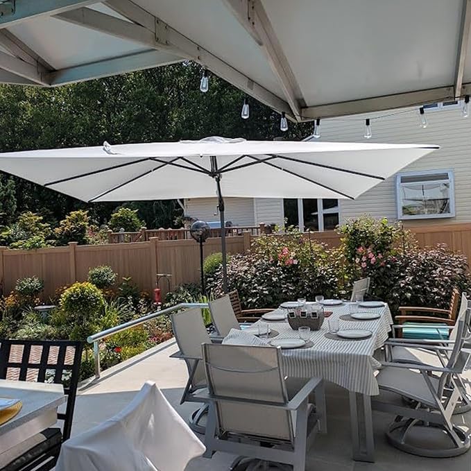 PURPLE LEAF 9' X 12' Left-right Tilt Patio Umbrella Outdoor Cantilever Swivel Rectangle Umbrella Aluminum Offset Umbrella with 360-degree Rotation for Garden Deck Pool Patio White