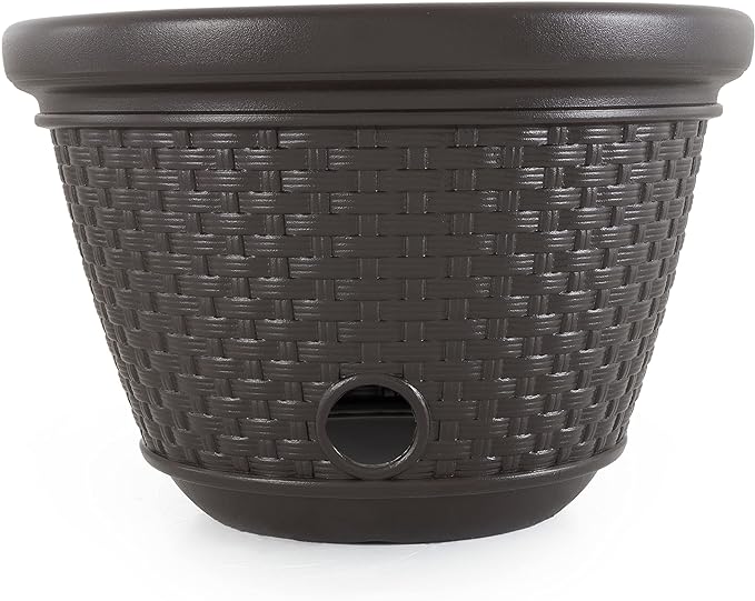 Suncast 6 Pack Decorative Wicker Garden Hose Holder Pot with 4 Drain Holes for 100 Foot Hoses, Java