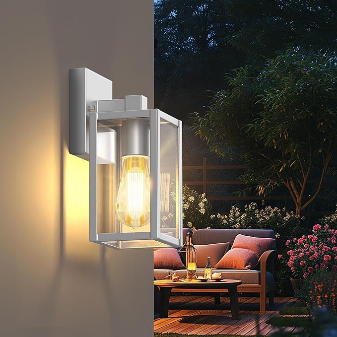 WIHTU Outdoor Lights for House, LED Exterior Front Porch Light Fixtures for Outside, Waterproof Wall Light Outdoor, Sconce Lights for Patio, Garage, Doorway, Entryway (Silver)