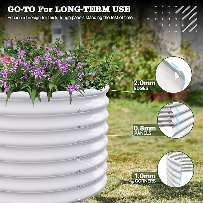 A ANLEOLIFE 2-Pack 3ft x 24” Tall Galvanized Raised Garden Beds Outdoor, Round Metal Planter Box for Planting Vegetables Flowers Herb, Anti-Rust & Easy-Setup, Antique White