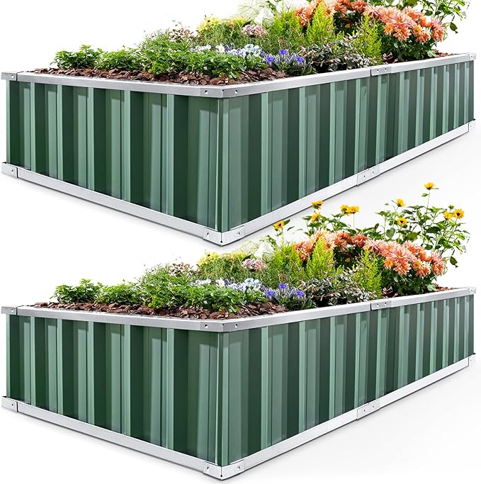 KING BIRD Raised Garden Bed 68" x 36" x 12" (2 Packs) Galvanized Steel Metal Outdoor Planter Kit Box for Vegetables, Flowers, Fruits, and Herbs Green