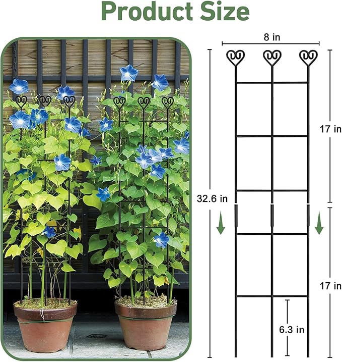 32in Large Indoor Plant Trellis for Climbing Plants, Expandable Metal Garden Trellis for potted plants, Tall Plant Supports for Ivy Pothos Hoya Monstera, 2p