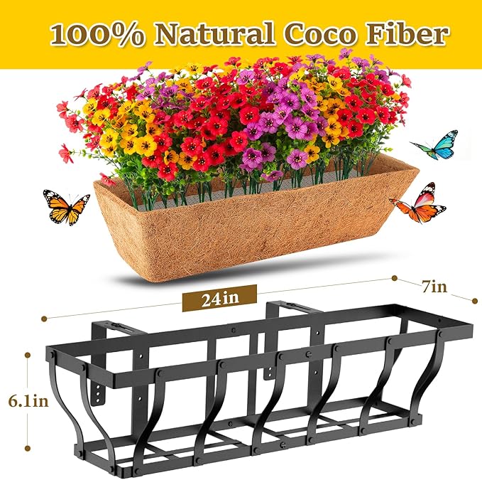 Railing Planter Boxes with Artificial Flowers, Adjustable Balcony Planters for Railing Hanging, UV Sun Resistant Colorful Daisy for Porch Patio Balcony Home (1 Pack, 24 Inch)