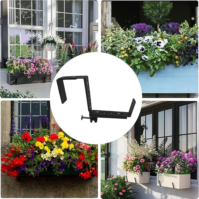 Window Box Brackets for Railing Adjustable Planter Box Brackets Flower Box Brackets for Railings Deck Bird Feeder Hanger for Railing Heavy Duty Bracket for Windowsills, Garden, Fences and Balcony