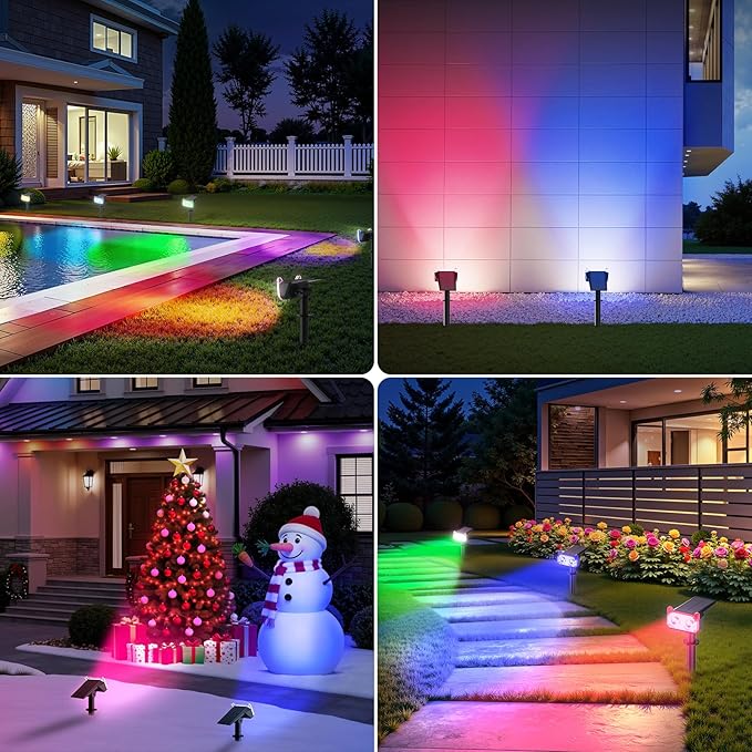 LETMY Solar Spot Lights Outdoor Waterproof with 2 Bigger LED, Auto ON/Off 135°Adjustable Solar Lights Outdoor, 2-in-1 Wall Lights Landscape Spotlights for Tree Pathway Garden Decor 2Pack (RGB Light)