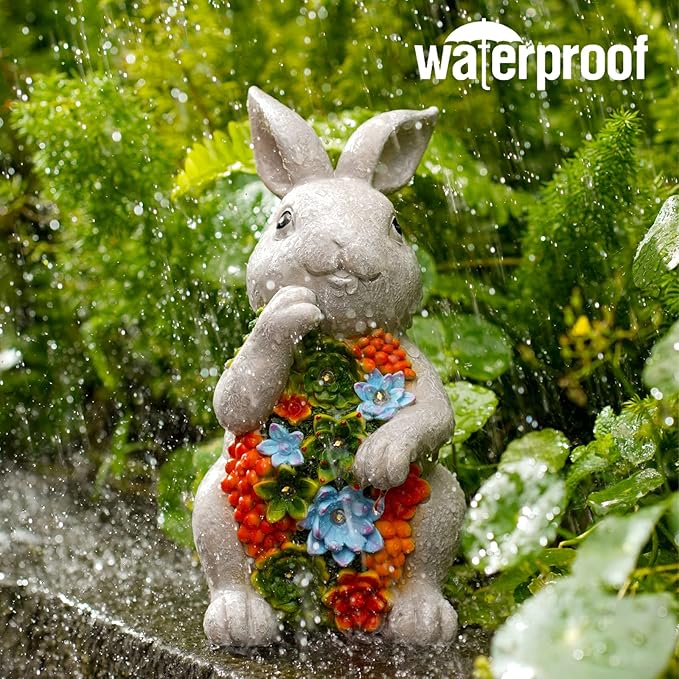 Nacome Solar Garden Outdoor Statues Bunny with Succulent and 7 LED Lights – Lawn Decor for Patio, Balcony, Yard Ornament - Chrismtas Gifts for Mom Grandma