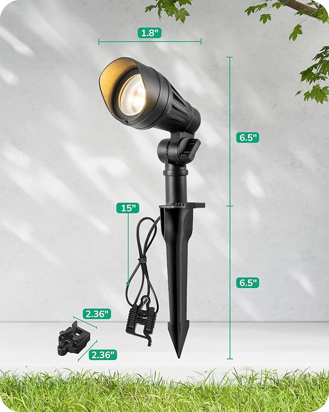 EDISHINE Low Voltage Landscape Lights, 3.2W 12V ACDC 240LM Low Voltage Spotlight, CRI 80 & Beam Angle 35°, 3000K, Aluminum Housing Outdoor Landscape Lighting for Trees, Yard, Garden, Houese 8 Pack