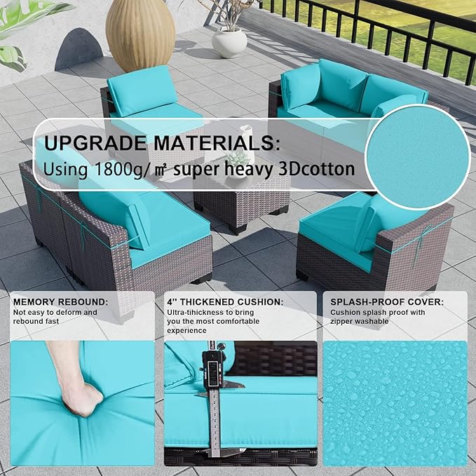 Kullavik 9 Pieces Outdoor Patio Furniture Set PE Wicker Rattan Sectional Sofa Patio Conversation Sets,Blue