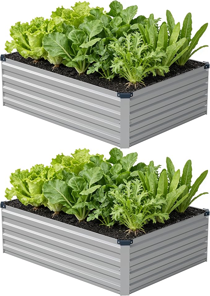 4x3x1 ft(2 Pack) Galvanized Raised Garden Bed,Outdoor Planter Box Metal Patio Kit Planting Bed for Vegetables Flowers and Succulents,Silver