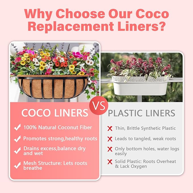 Legigo 2 Pack Trough Coco Liner for Planters- 24 Inch Window Box Liners Coconut Coir Basket Liners, Planter Box Coconut Liner for Window Flower Box Pots, Fence Trough Planter, Wall Planter Basket