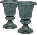 Magshion 20" Urn Planters for Outdoor Plants, Large Decorative Front Porch Planters Set of 2, Weatherproof Tall Plastic Flower Pots for Garden, Patio & Entryway Décor, Antique Green