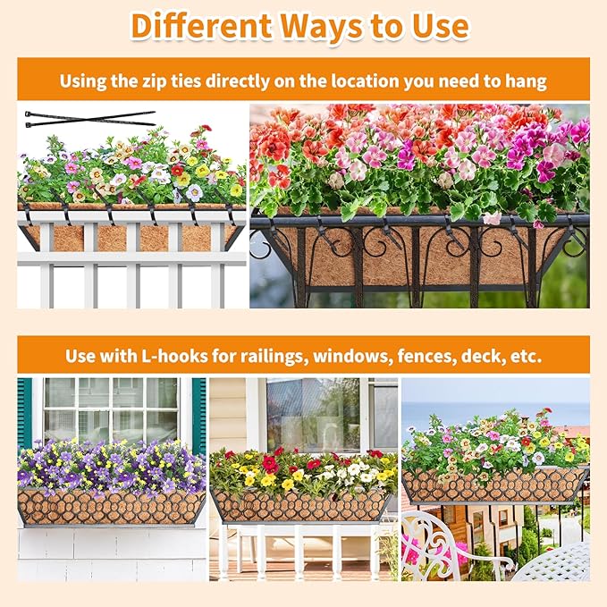 Riare 2 Pack 24 Inch Window Boxes Planters with Coco Liner, Metal Deck Railing Planter Boxes, Balcony Planters Railing Hanging, Horse Trough Window Flower Planter Boxes for Outdoor Porch Fence Patio