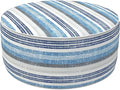 LVTXIII Inflatable Stool Ottoman Footrest with Handle, Decorative Fade-Resistant Foot Stool, Indoor or Outdoor Pouf for Home Garden and Camping Use, D21 x W 21 x H9, Stripe Layered Blue