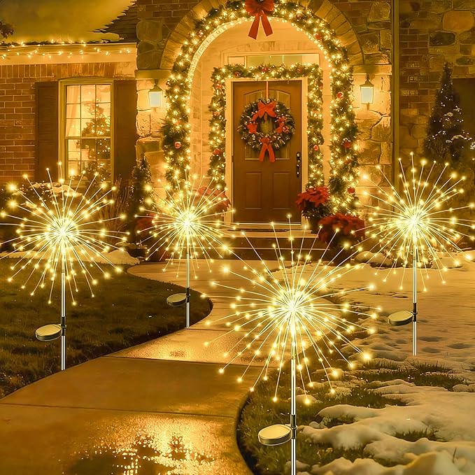 btfarm 6 Pack 120 LED Solar Garden Lights Outdoor, 8 Modes Firework Lights Solar Powered, Waterproof Twinkle Fairy Light Outside for Yard Patio Pathway Pool Christmas Party Decorative, Warm White