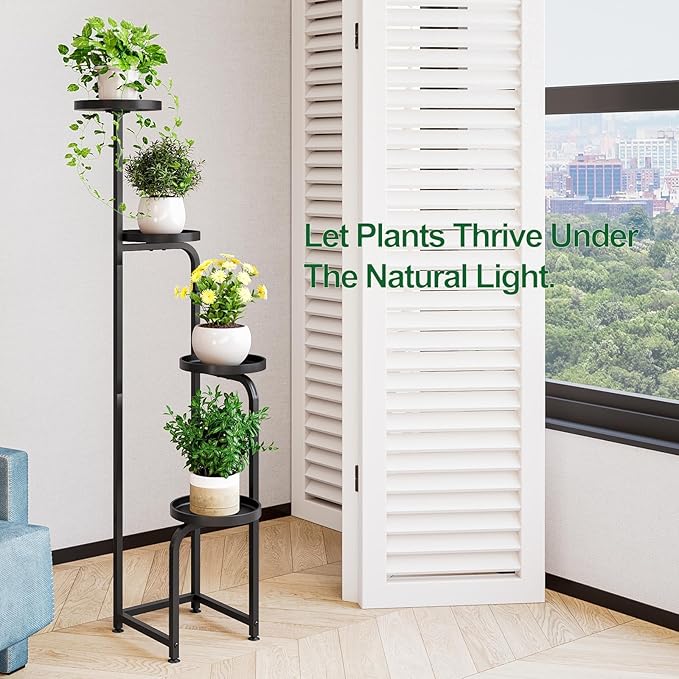 Plant Stand Indoor Outdoor 4 Tier Metal Plant Shelf for Multiple Plants Corner Flower Holders for Living Room Balcony Bedroom Patio Garden, Black (Black, 4-Tier)