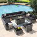 Aoxun 12 Piece Patio Furniture Set with 44” Fire Pit Table Wicker Rattan Outdoor Sectional Sofa Set with Coffee Table and Thickened Cushions, Grey/Black (Waterproof Cover Included)